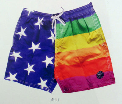 Multi-Color Stripes and Stars Mens Swim Short