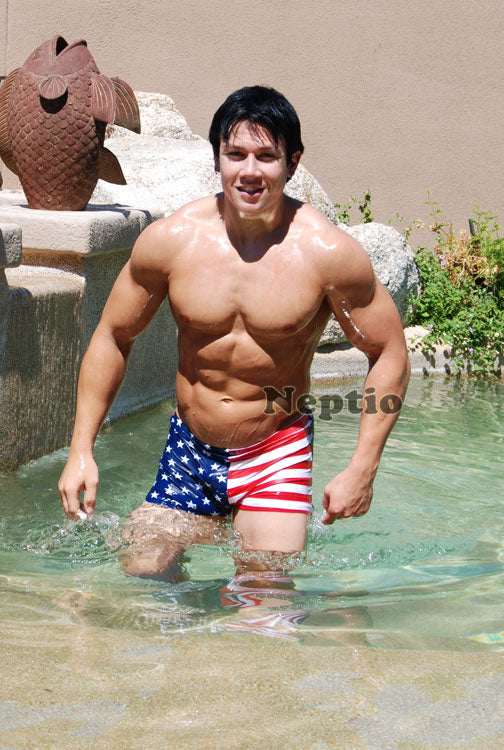 Neptio American Flag Mens Midcut Swimsuit