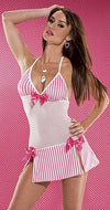 Pink and White Pinstripe Lycra Mesh Dress-ABCunderwear.com-ABC Underwear