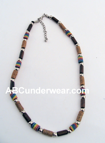 Rainbow Tube Metal & Wood Necklace