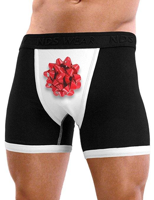 NDS Wear Red Present Boxer Brief Mens Sexy Funny Underwear Black with White / Medium