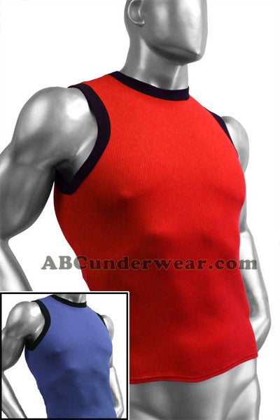 Ribbed Cotton Contrast Mens Muscle Shirt-NDS Wear-ABC Underwear