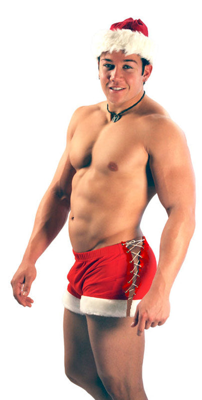 Santa Lace-Up Short Mens - Red and White Sexy Christmas Short