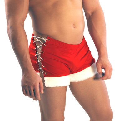 Santa Lace-Up Short Mens - Red and White Sexy Christmas Short