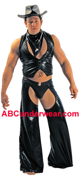 Sexy Men's Black Pleather Cowboy Costume