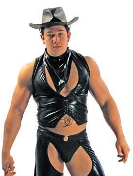 Sexy Men's Black Pleather Cowboy Costume