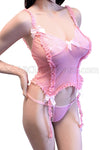 Sheer Lace Garter Bustier & G-String Lingerie Set - Pink-Fartar-ABC Underwear
