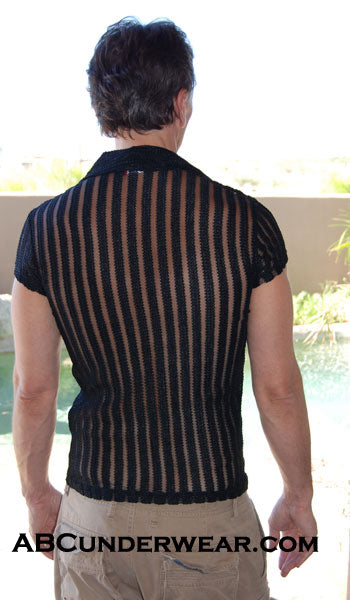 Sheer Stripes Johnny Collar Shirt Small