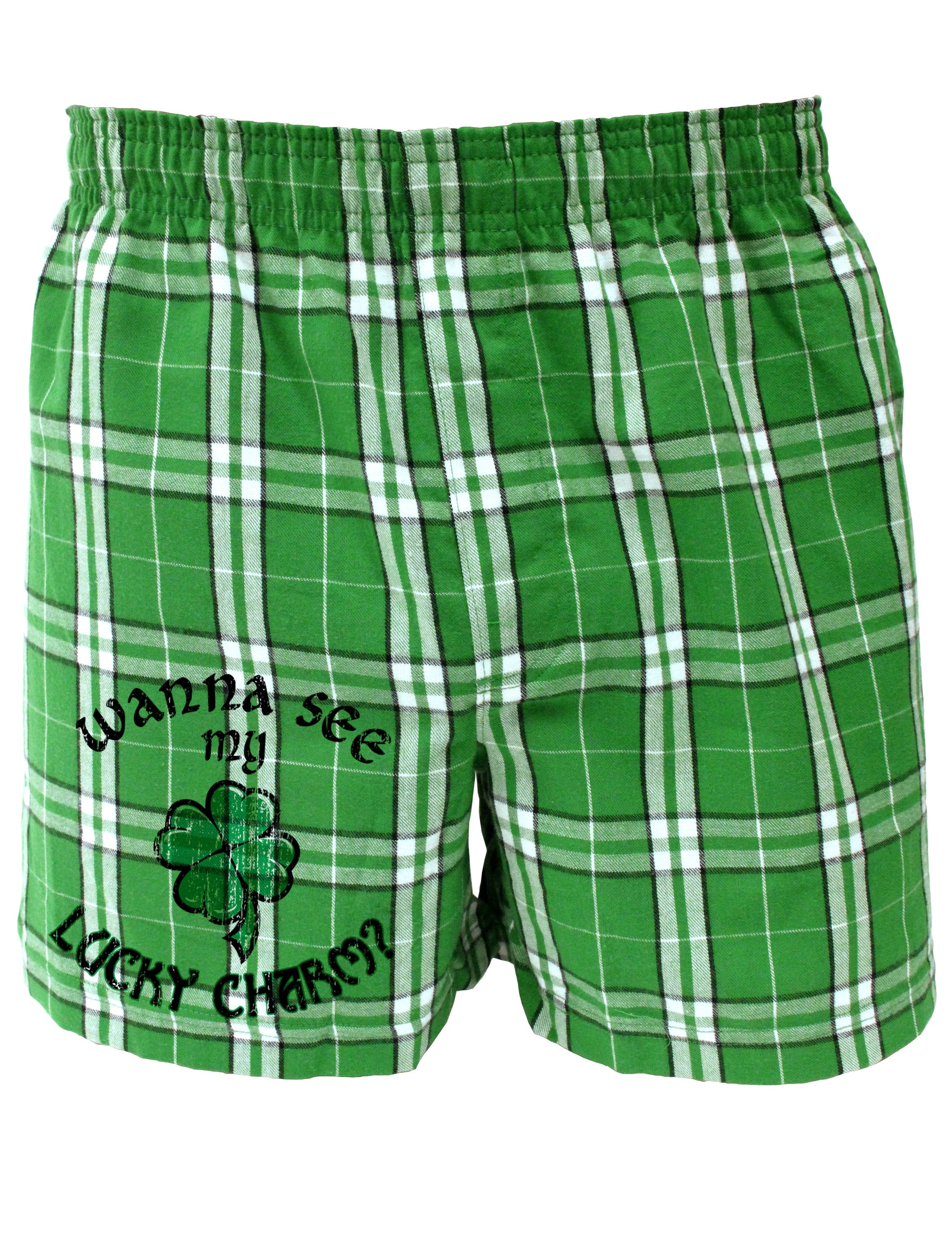 St Patricks Day Fun Kelly Green Plaid Printed Boxers