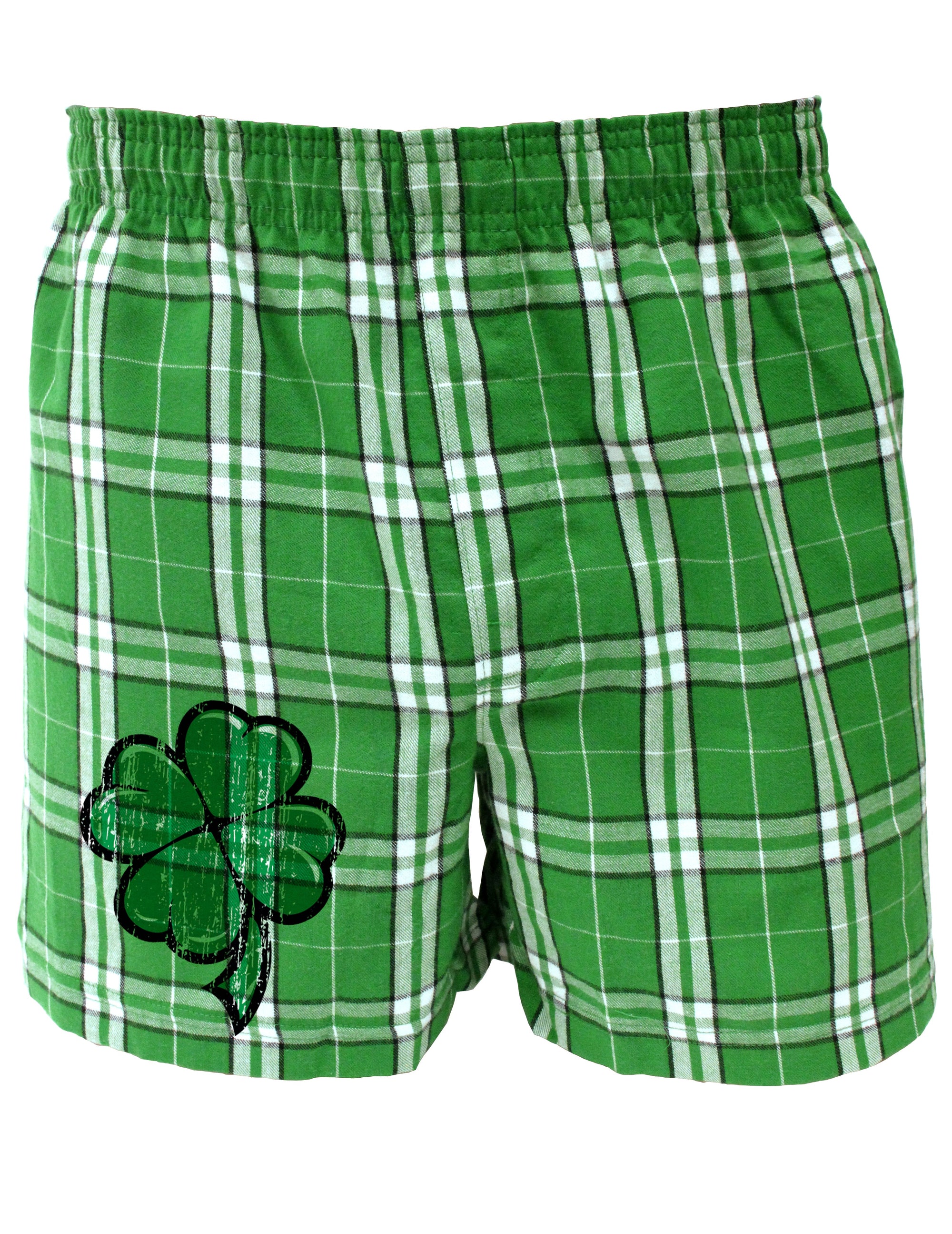 St Patricks Day Fun Kelly Green Plaid Printed Boxers