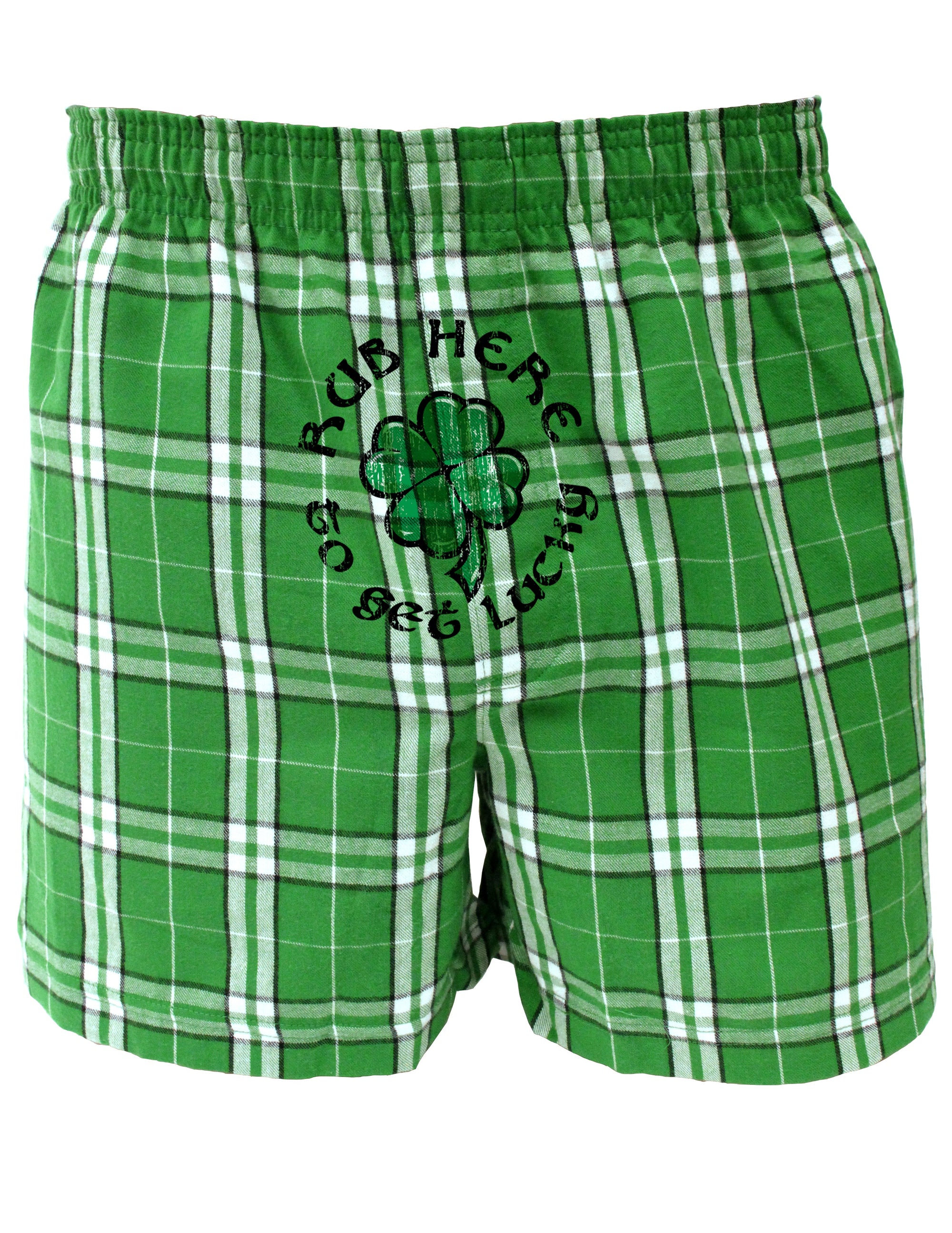 St Patricks Day Fun Kelly Green Plaid Printed Boxers