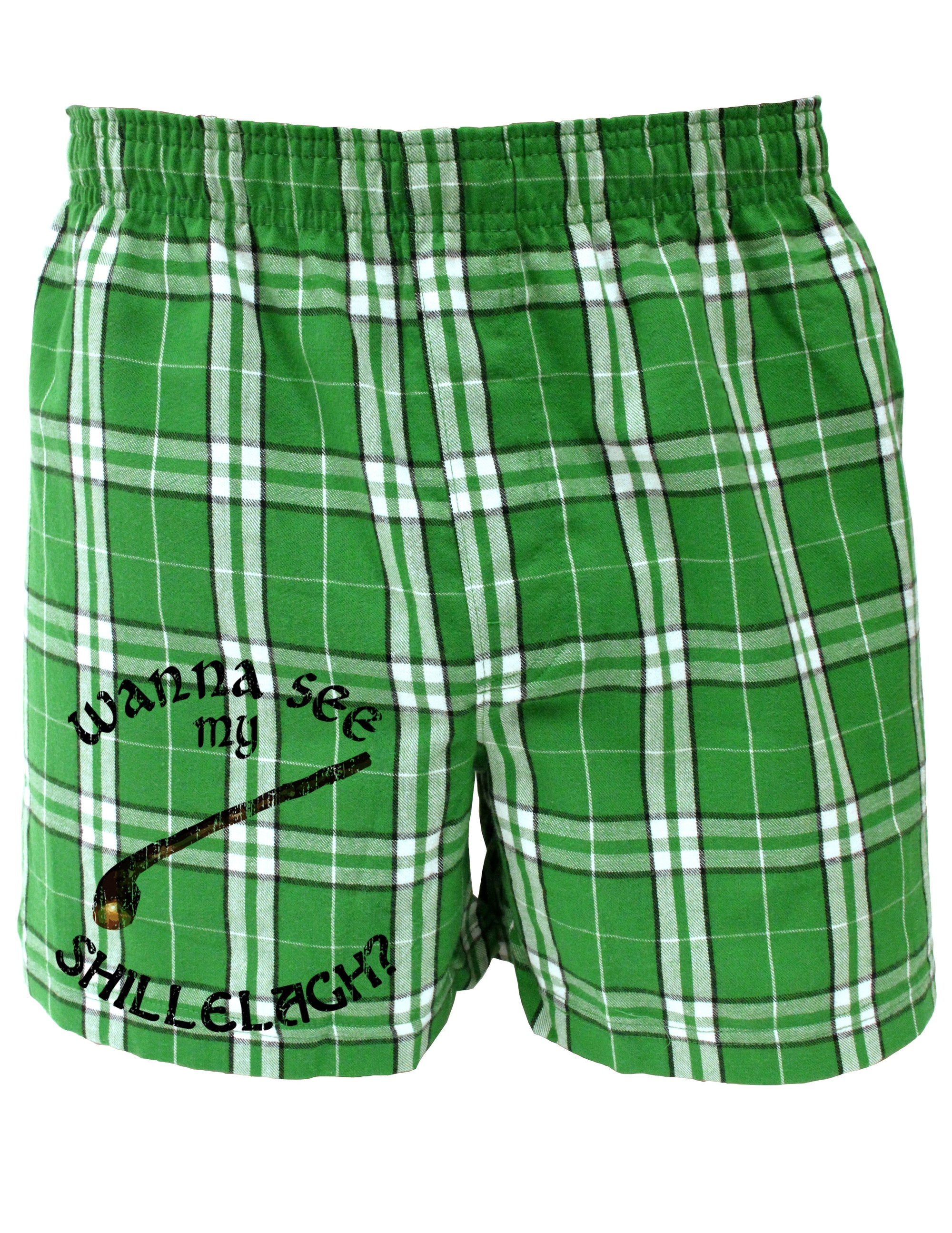 St Patricks Day Fun Kelly Green Plaid Printed Boxers