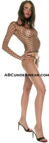 Stylish Spandex Fence Net Long Sleeve Top Set with Matching Thong-Music Legs-ABC Underwear