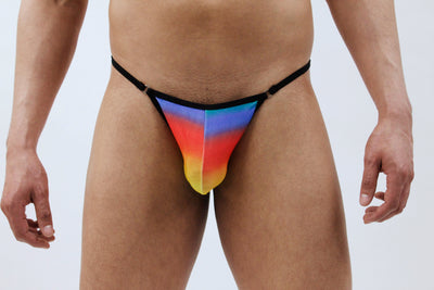Stylish and Contemporary Rainbow Rising Men's Thong Featuring a Ring