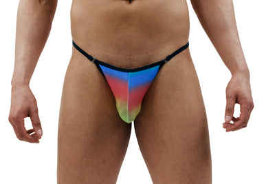 Stylish and Contemporary Rainbow Rising Men's Thong Featuring a Ring