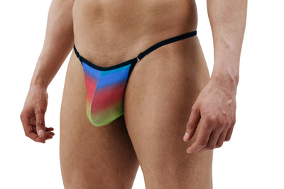 Stylish and Contemporary Rainbow Rising Men's Thong Featuring a Ring