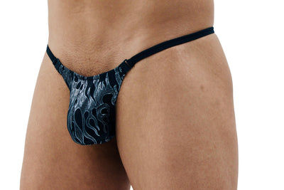 Stylish and Functional Black Flame Men's Thong with Convenient Clip