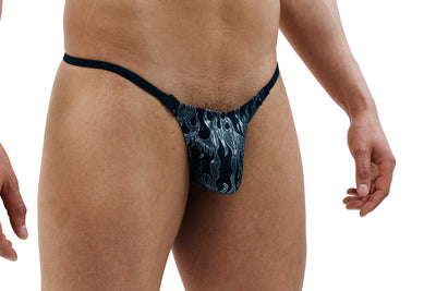 Stylish and Functional Black Flame Men's Thong with Convenient Clip