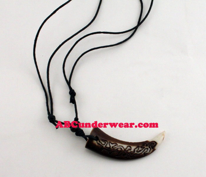 Tribal Tooth With Carving Necklace