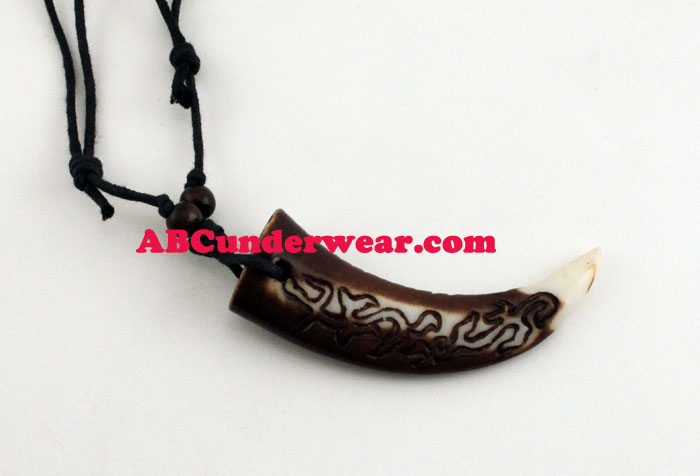 Tribal Tooth With Carving Necklace