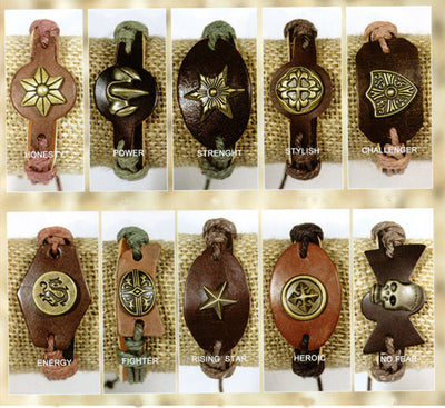 Tribal Troy Leather & Brass Bracelets