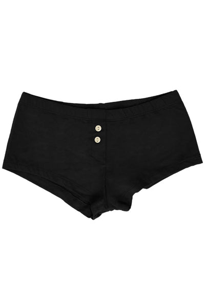 Womens Cotton Spandex Button-Up Boy Short - Black-Pink Line-ABC Underwear