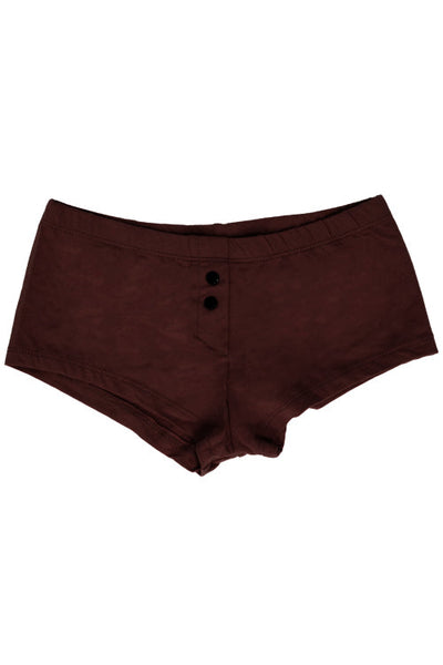 Womens Cotton Spandex Button-Up Boy Short - Dark Chocolate Brown-Pink Line-ABC Underwear