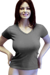 Womens Cotton V-Neck T-Shirt - Charcoal Gray-Pink Line-ABC Underwear