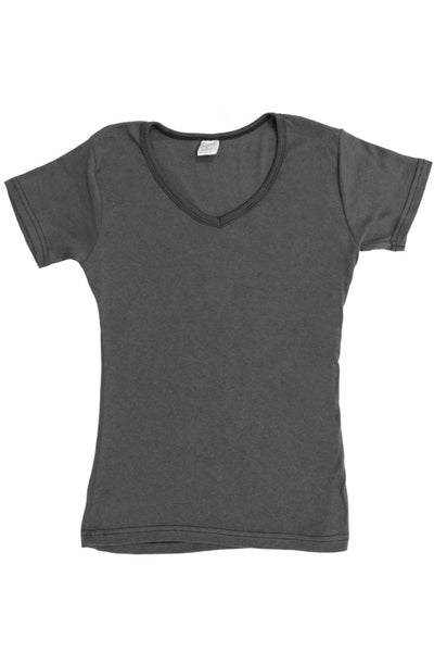 Womens Cotton V-Neck T-Shirt - Charcoal Gray-Pink Line-ABC Underwear