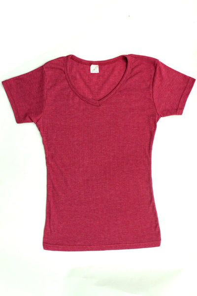 Womens Cotton V-Neck T-Shirt - Sangria Pink-Pink Line-ABC Underwear