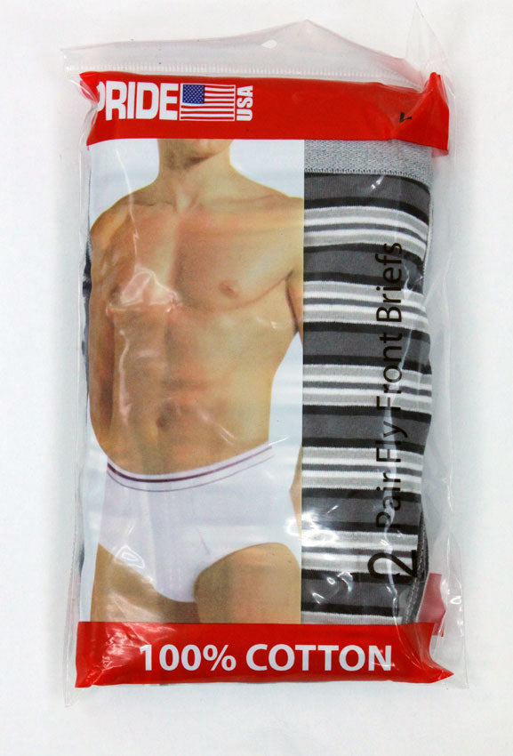 2 Pack 100% Cotton Fly Front Briefs for Men