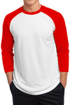 3/4 Sleve Posicharge Polyester Raglan Baseball Jersey Shirt - White & Bright Red - Blowout Sale