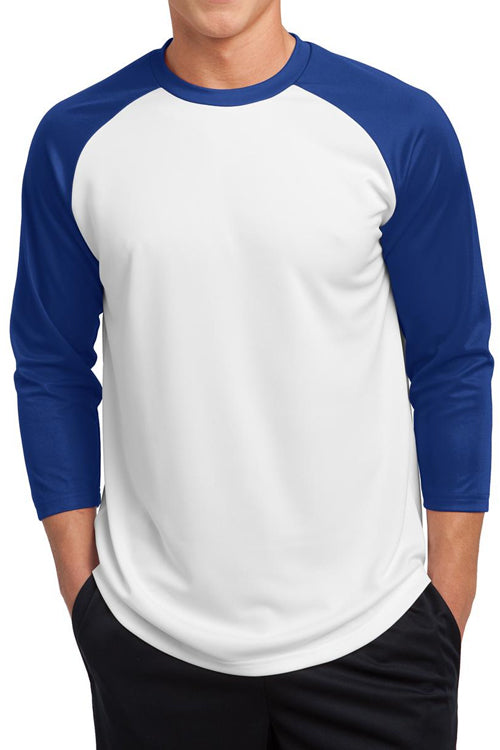 3/4 Sleve Posicharge Polyester Raglan Baseball Jersey Shirt - White & Royal Blue