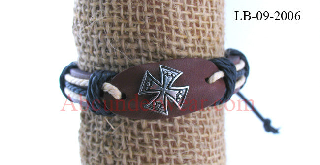 Adjustable Leather Cross Bracelet