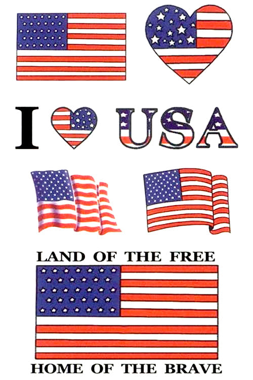 American Flag Patriotic USA Temporary Tattoos