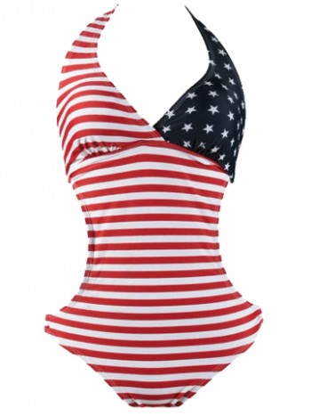 American Flag Ring Halter Women's Swimsuit