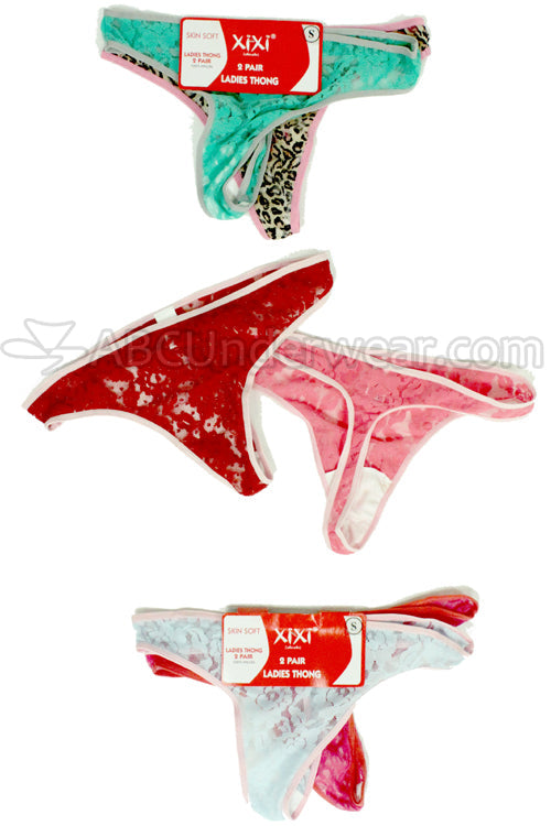 Assorted 2 Pack of Stretch Lace Women's Thongs