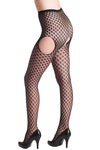 Black Diamond Fishnet Crotchless Chap Pantyhose-Yelete-ABC Underwear