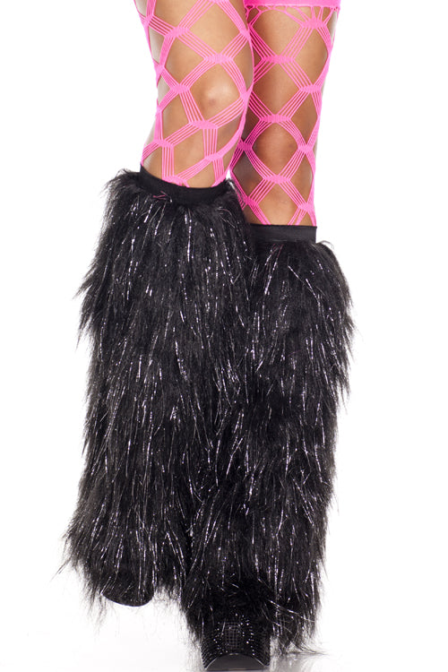 Black Furry Tinsel Leg Warmers