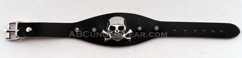 Black Leather Skull Bracelet with Spikes