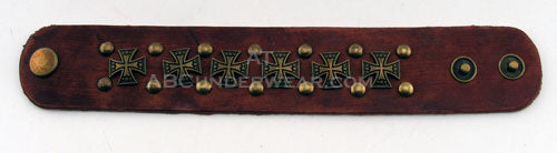 Brown Leather Wrist Cuff with Crosses