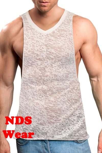 Burnout Cutout Mens Muscle V-Neck Shirt-NDS Wear-ABC Underwear