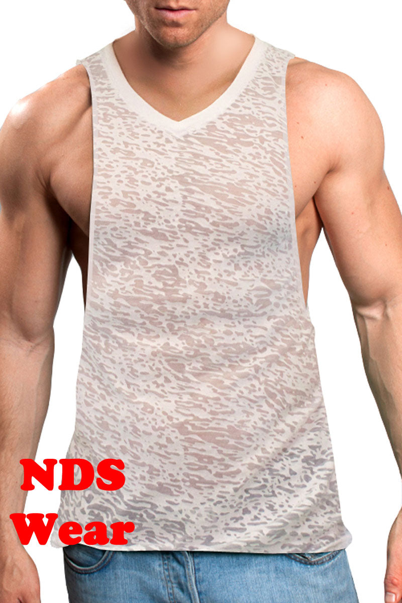 Burnout Cutout Mens Muscle V-Neck Shirt - ABC Underwear