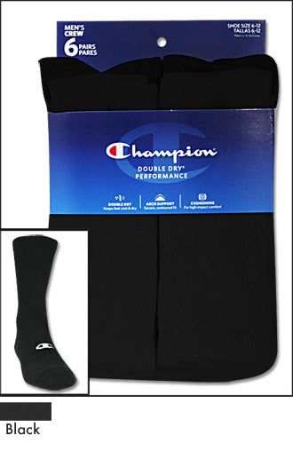 Champion Black Men's Performance Crew Socks 6 Pack