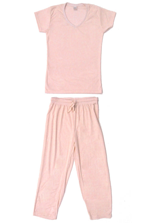 Cute & Comfy Pastel V-Neck Womens Pajama Set - Light Strawberry Pink