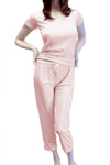 Cute & Comfy Pastel V-Neck Womens Pajama Set - Light Strawberry Pink-Pink Line-ABC Underwear