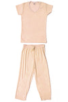 Cute & Comfy Pastel V-Neck Womens Pajama Set - Peach Orange Cream-Pink Line-ABC Underwear