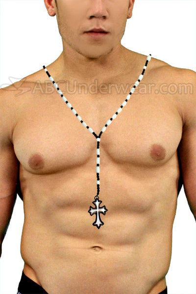 Double Cross Black and White Rosary Necklace-FAD Treasures-ABC Underwear