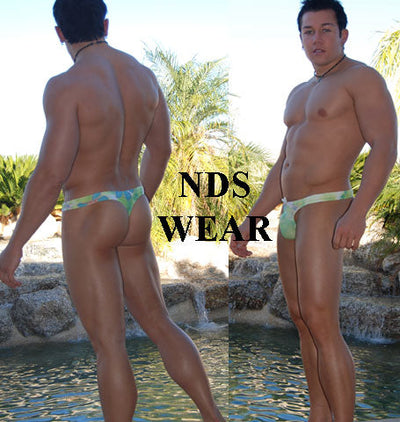 Elegant Green Floral Swim Thong for Men-nds wear-ABC Underwear