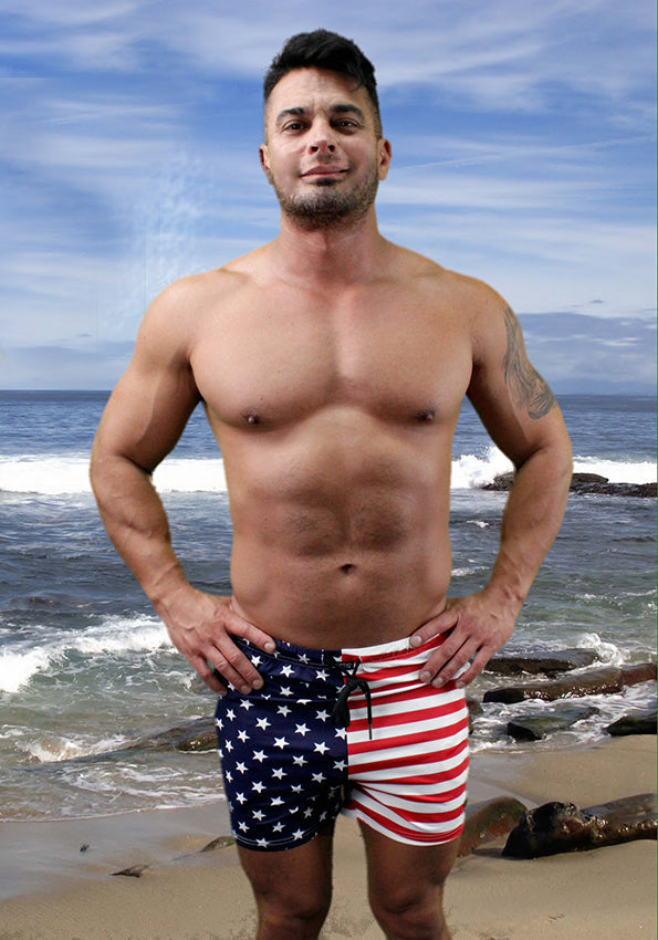 Fitted USA Star and Stripes American Flag Gym Workout Short by NEPTIO®